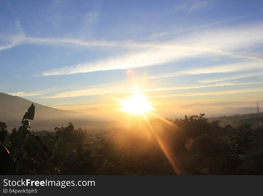 Sunrise up a small city, Indonesia.