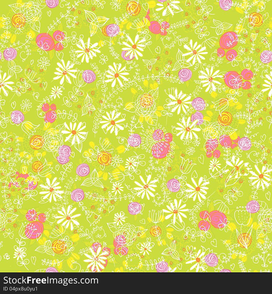 Vector seamless summer background with flowers. Vector seamless summer background with flowers