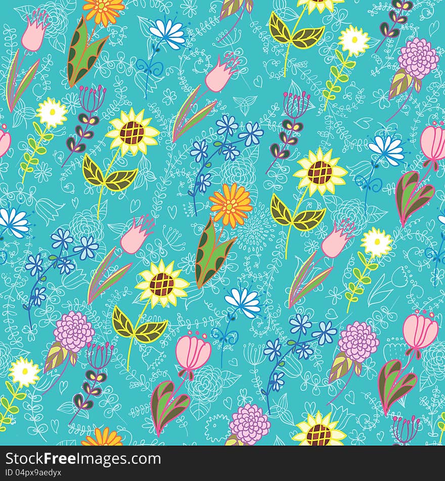 Vector seamless summer background with flowers. Vector seamless summer background with flowers