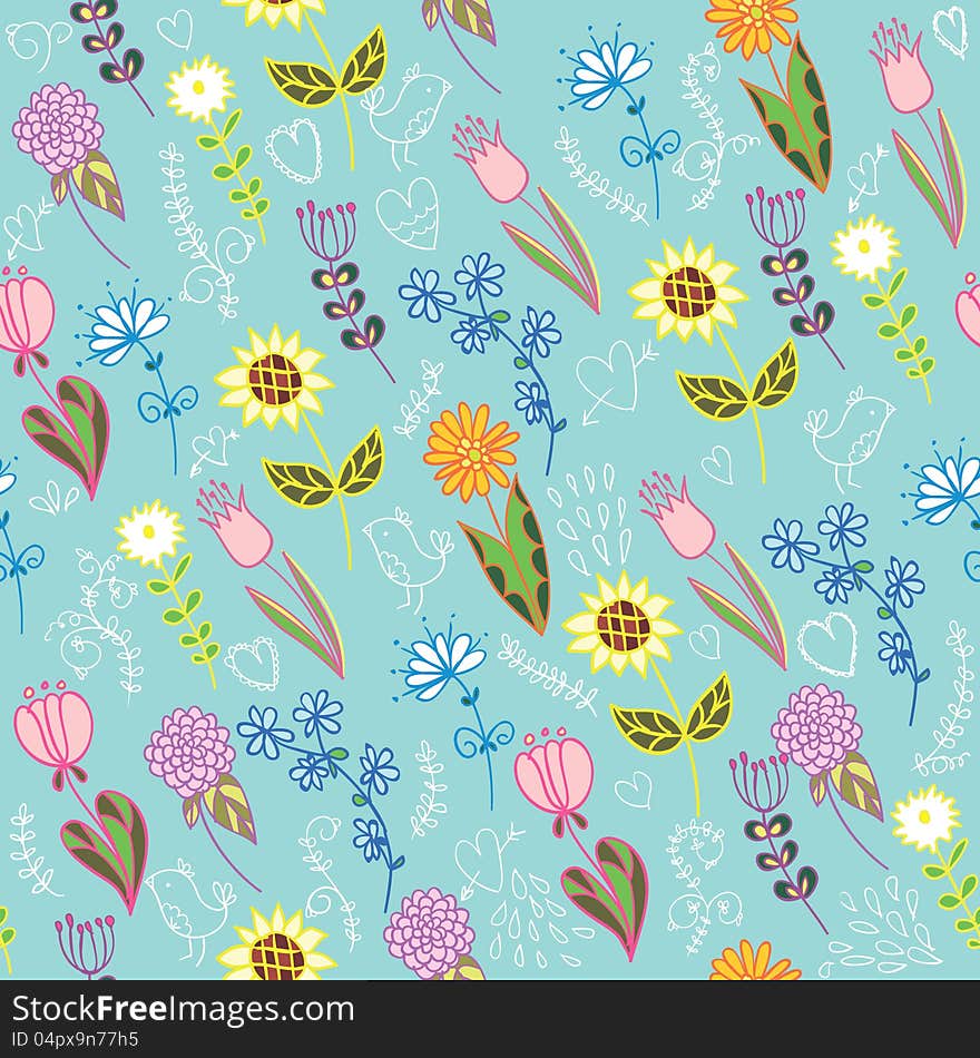 Vector seamless summer background with flowers. Vector seamless summer background with flowers