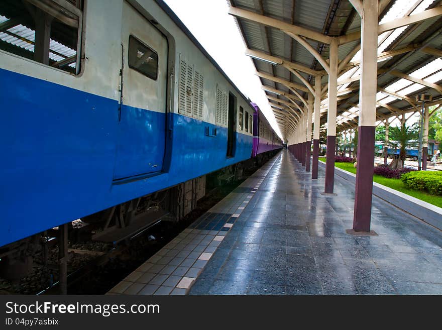 Platform train at the station in chiang mai thailand