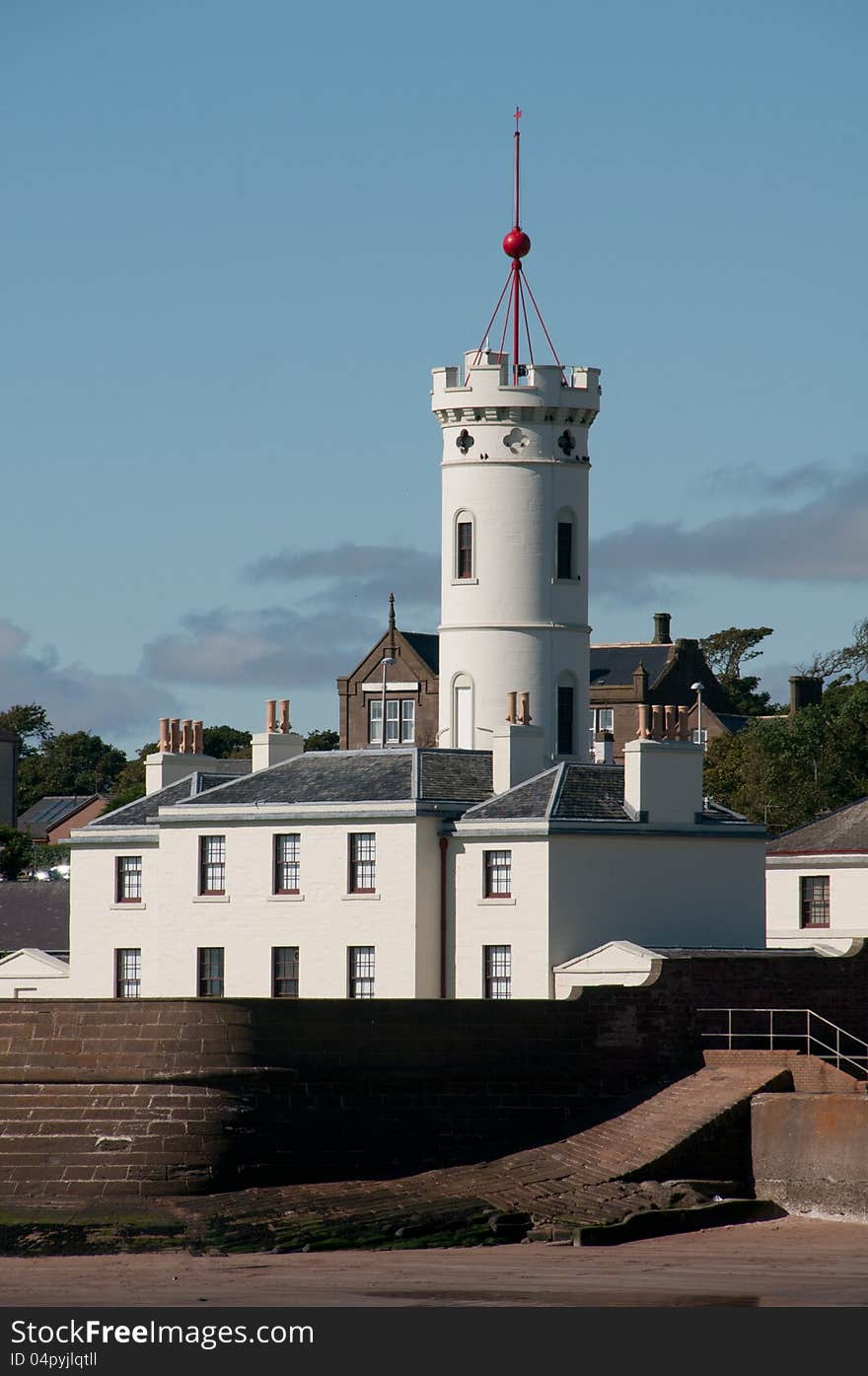 Signal Tower, Arbroath, Angus, Scotland, UK. Arbrouth is on the front by the sea. In addition to the manufacturing exhibits, the Signal Tower Museum also has a large number of exhibits relating to the Bell Rock Lighthouse, a scale model of the Inchcape Rock and the lighthouse upon it, and one of the light mechanisms previously fitted to the lighthouse. There is a wide range of exhibits relating to the fishing industry, with scale models of many fishing vessel types once found in the harbour at Arbroath, along with information on fishing and the fish processing industry in Arbroath. In addition to the historical exhibits relating to Arbroath, there is also useful information for ramblers with information on the numerous nature trails around Arbroath. Arbroath or Aberbrothock &#x28;Scottish Gaelic: Obar Bhrothaig ˈopəɾ ˈvɾo.ɪkʲ]&#x29; is a former royal burgh and the largest town in the council area of Angus in Scotland, and has a population of 23,902. It lies on the North Sea coast, around 16 miles &#x28;25.7 km&#x29; ENE of Dundee and 45 miles &#x28;72.4 km&#x29; SSW of Aberdeen. While there is evidence for the settlement of the area now occupied by the town that dates back to the Iron Age, Arbroath&#x27;s history as a town begins in the High Middle Ages with the founding of Arbroath Abbey in 1178. Arbroath grew considerably during the Industrial Revolution owing to the expansion of firstly the flax and secondly the jute industries and the engineering sector. A new