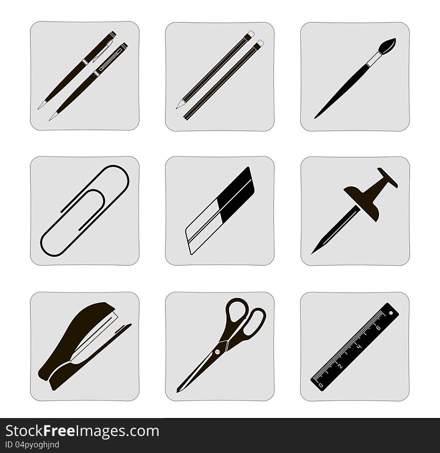 Stationery. set of nine icons in vector format