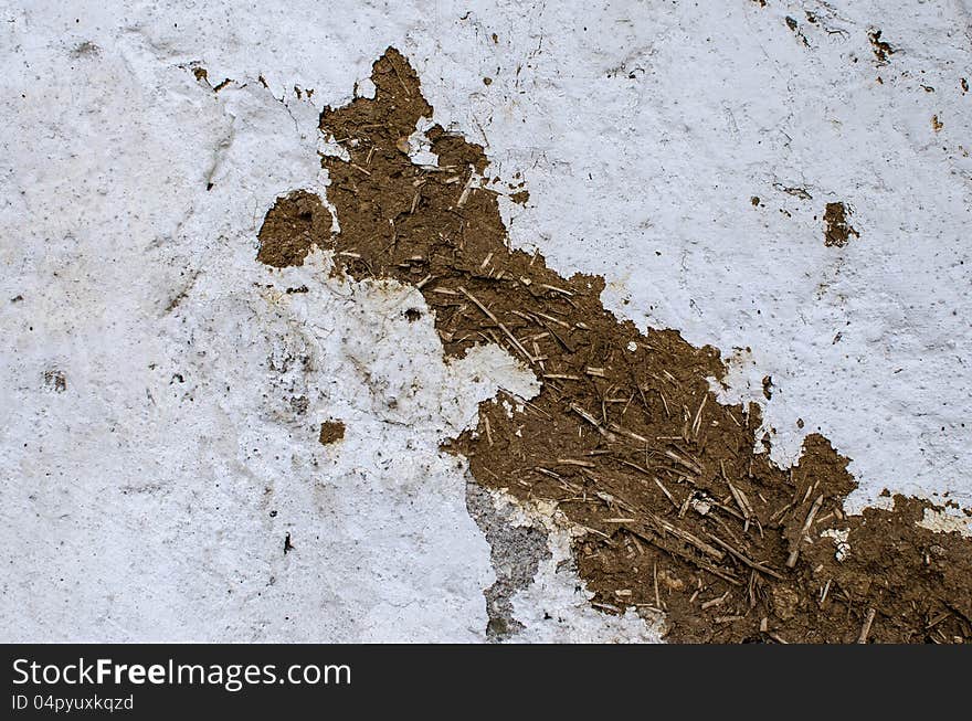 Old wall made of mud and hay or straw