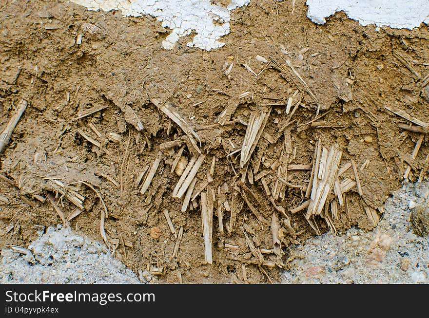 Old wall made of mud and hay or straw