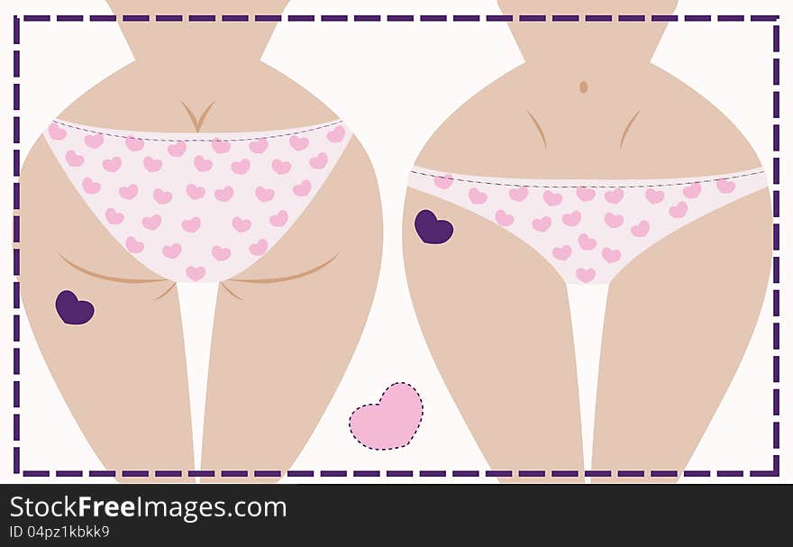 Vector illustration of girl in underwear, front and back