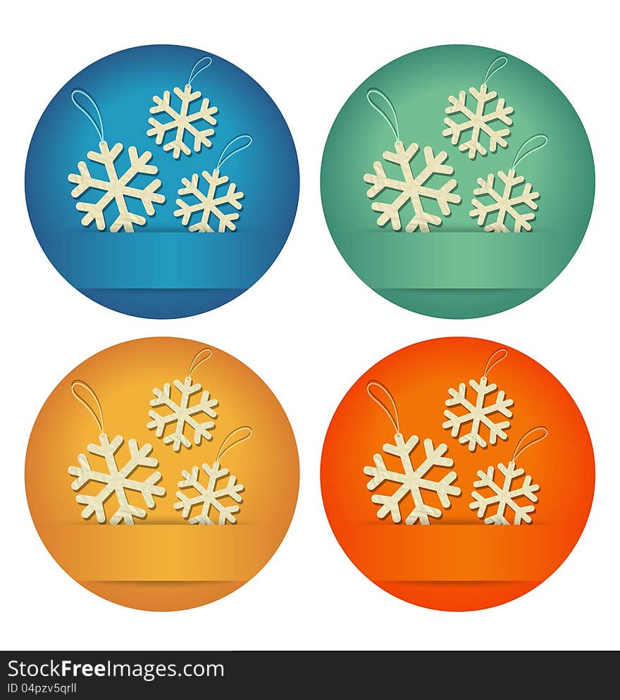 Christmas bubbles with crumpled paper snowflakes. Editable vector set. EPS 10