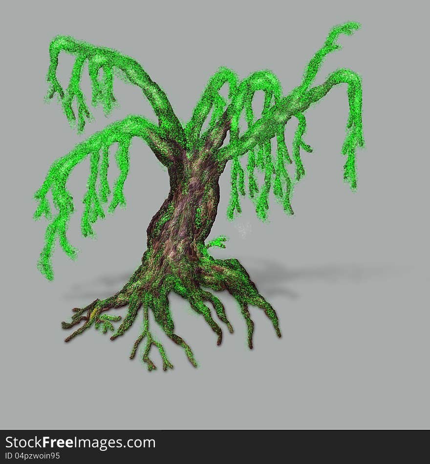 Painted fantasy spring tree on dark gray background. Painted fantasy spring tree on dark gray background.