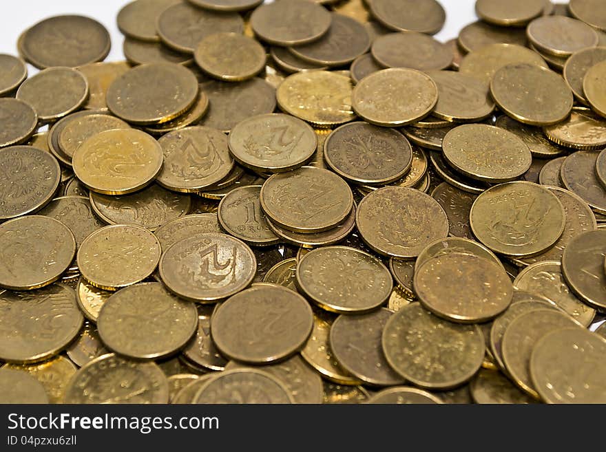 Scatter polish coins one two and five grosh. Scatter polish coins one two and five grosh