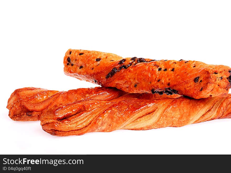 Closeup sticks of breads on white background