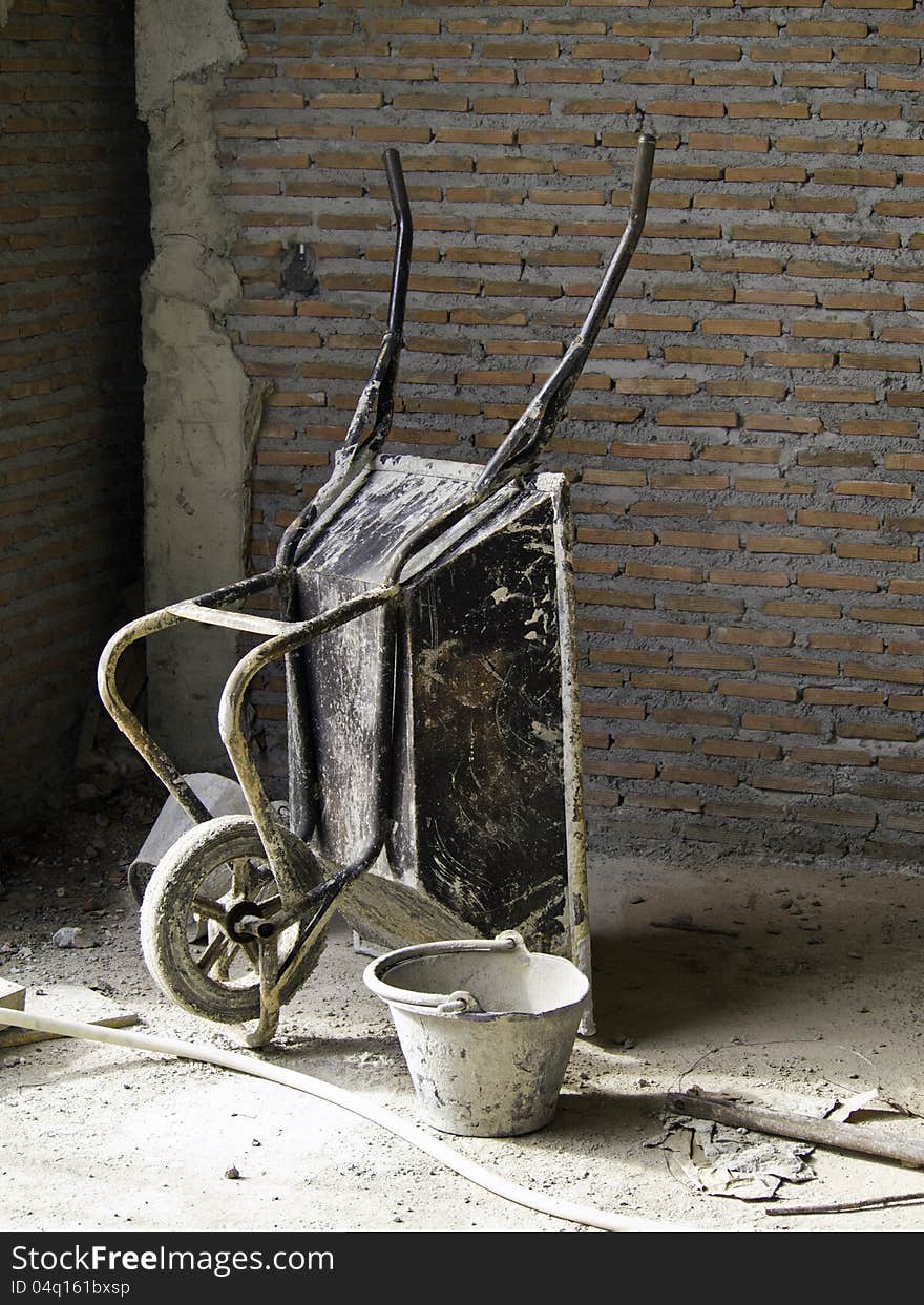 Wheelbarrow On Construction Site