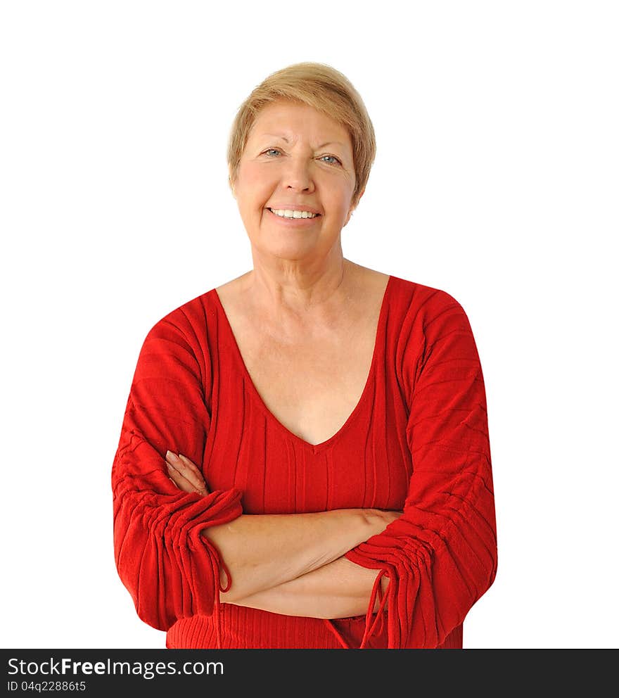 Portrait of elderly woman on the white background