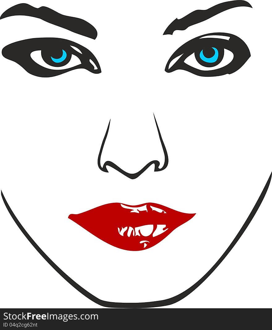 Nice woman. Vector illustration. Red lips. Nice woman. Vector illustration. Red lips