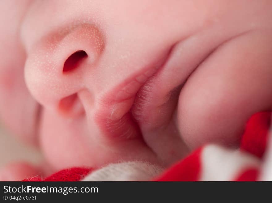 Close up detail of a sleeping infant. Close up detail of a sleeping infant