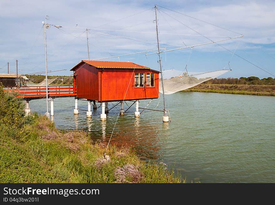 Fishing shack and dock on Bevano mouth