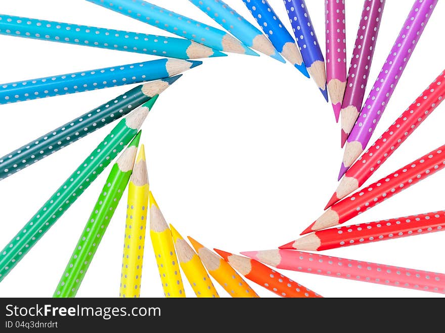 Frame from color pencils isolated on white background with place for your text