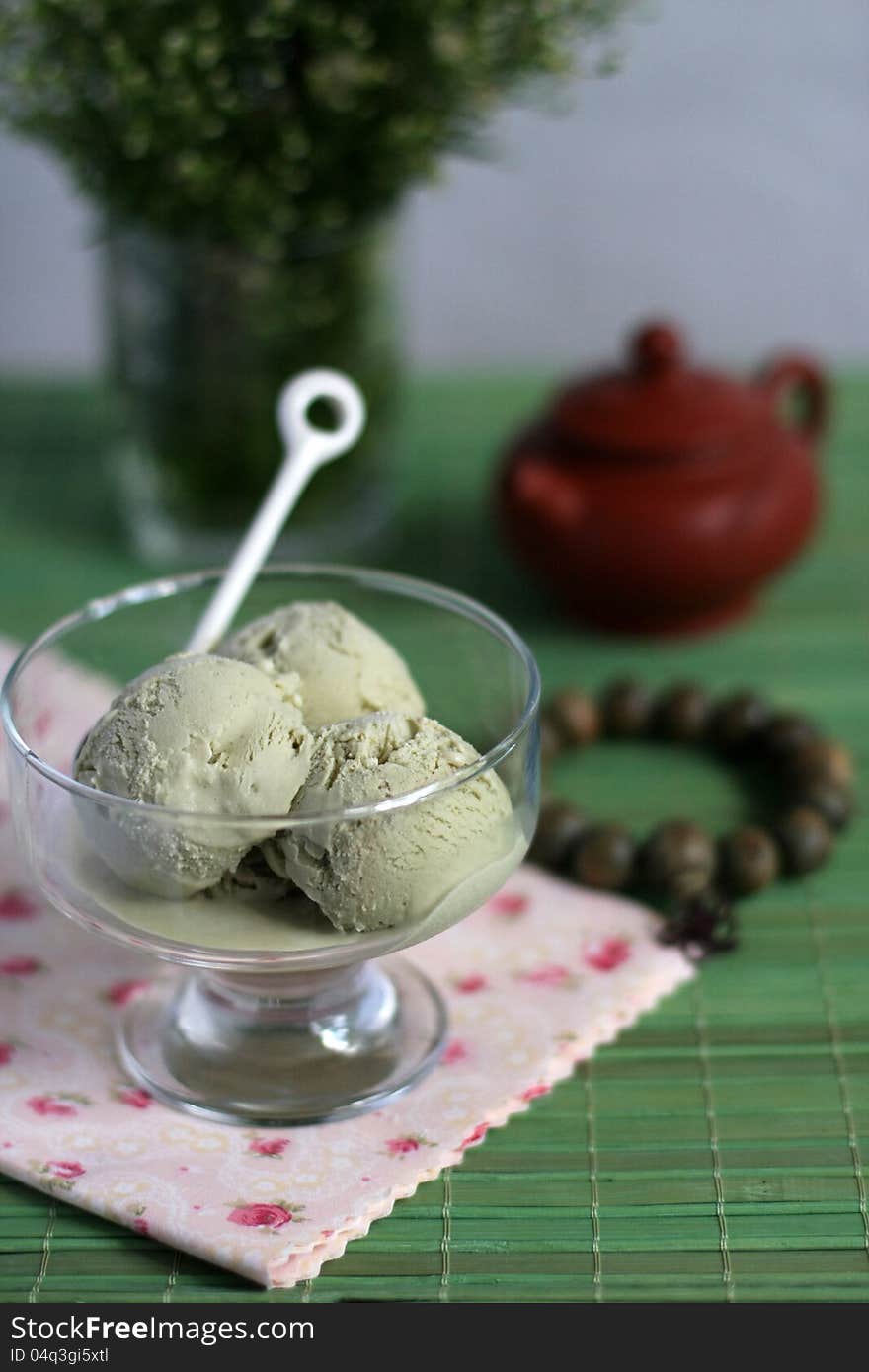 Matcha ice cream in a glass