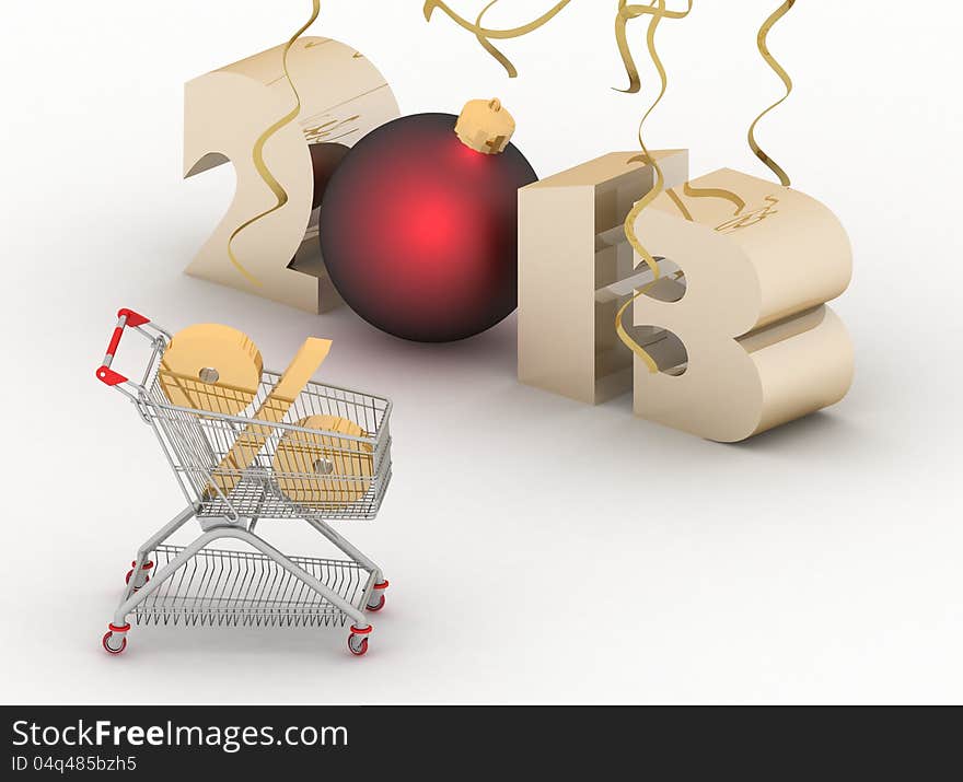 Concept of new-year sales. 3d illustration on white background.