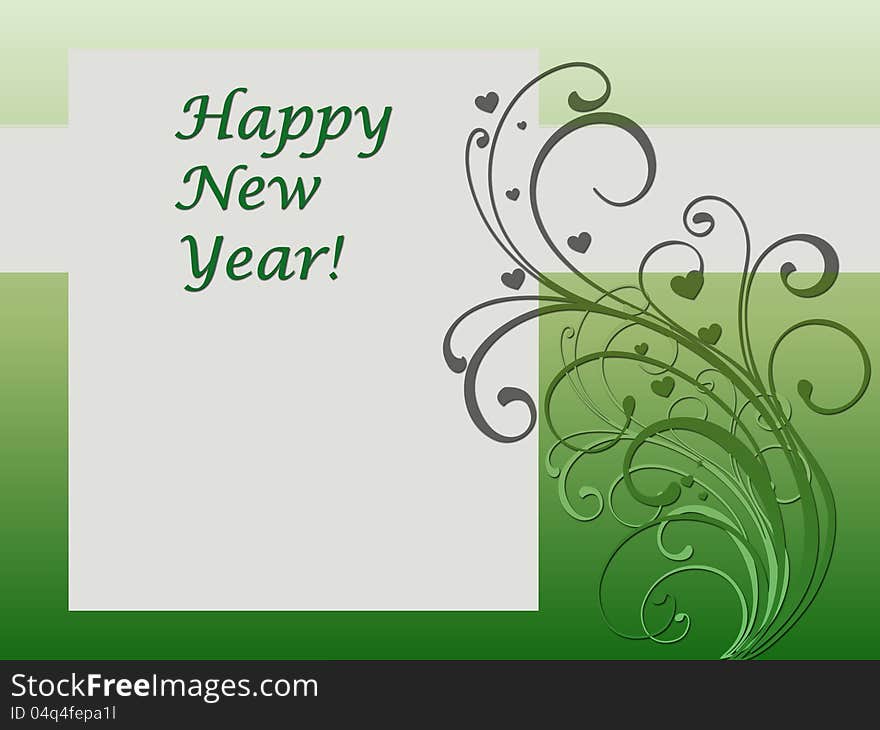 Happy new year on green floral background