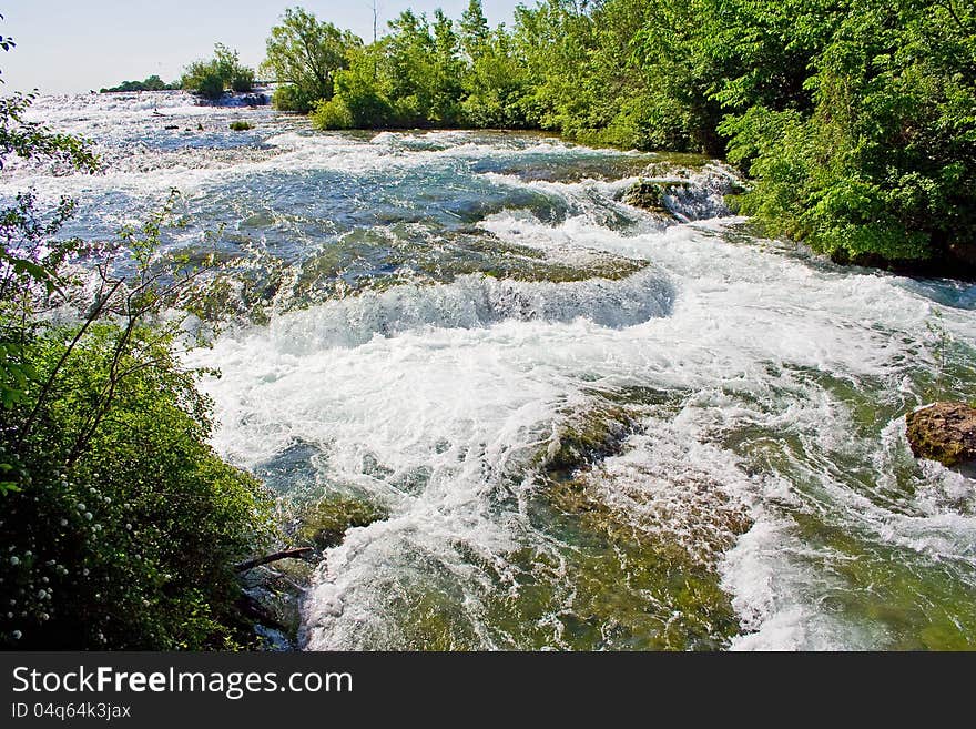 Part of the Niagara river as seen from foot bridge crossing it.