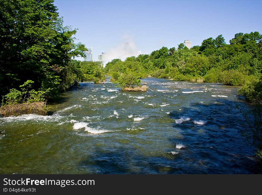 Part of the Niagara river as seen from foot bridge crossing it.