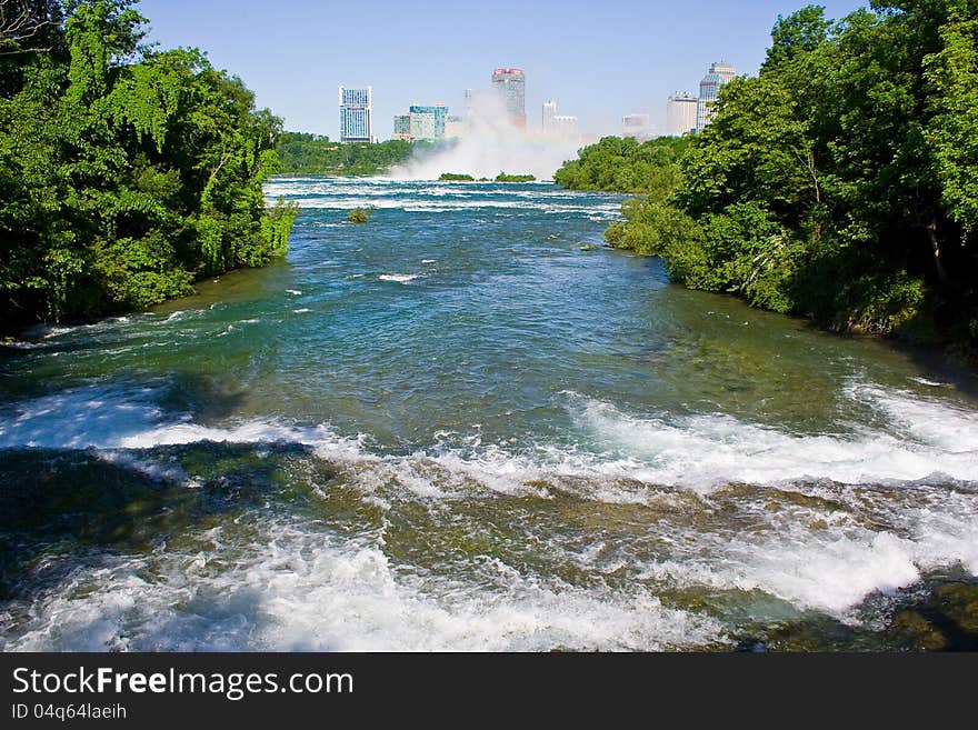 Part of the Niagara river as seen from foot bridge crossing it.