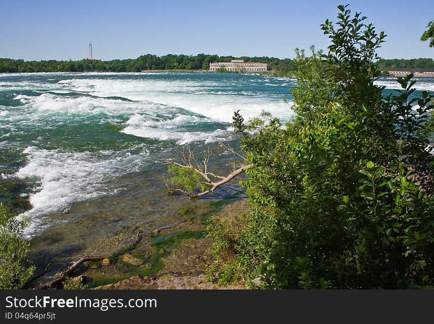 Part of the Niagara river as it rages downstream toward the falls