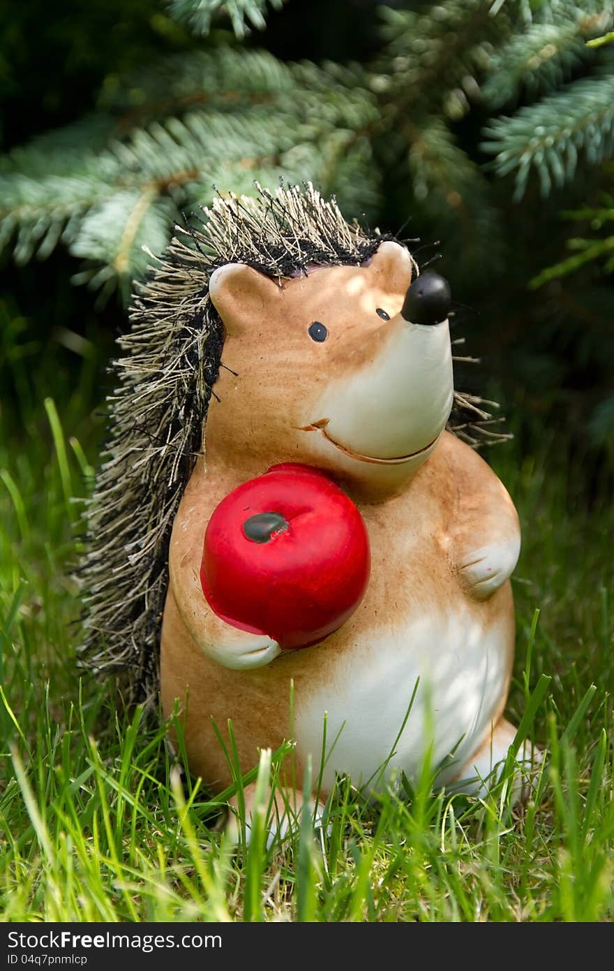 Clay Hedgehog With Red Apple