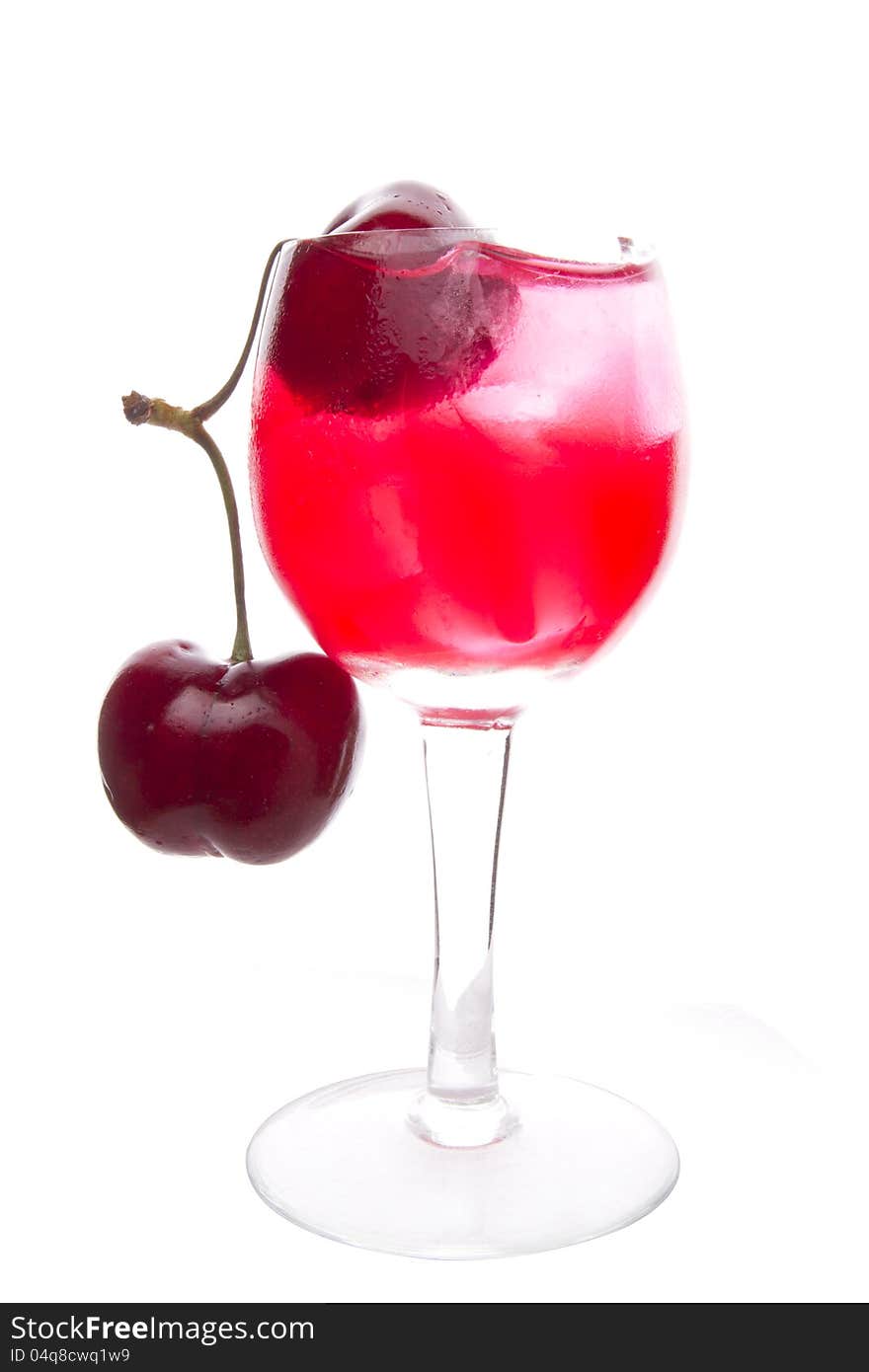 Cherry juice decorated with fresh cherry. Cherry juice decorated with fresh cherry