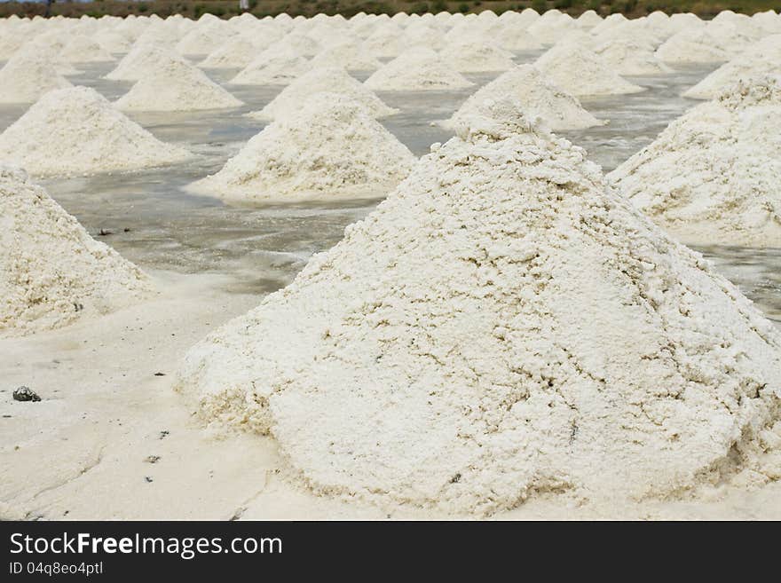 Close up salt pile in salt field, Thailand