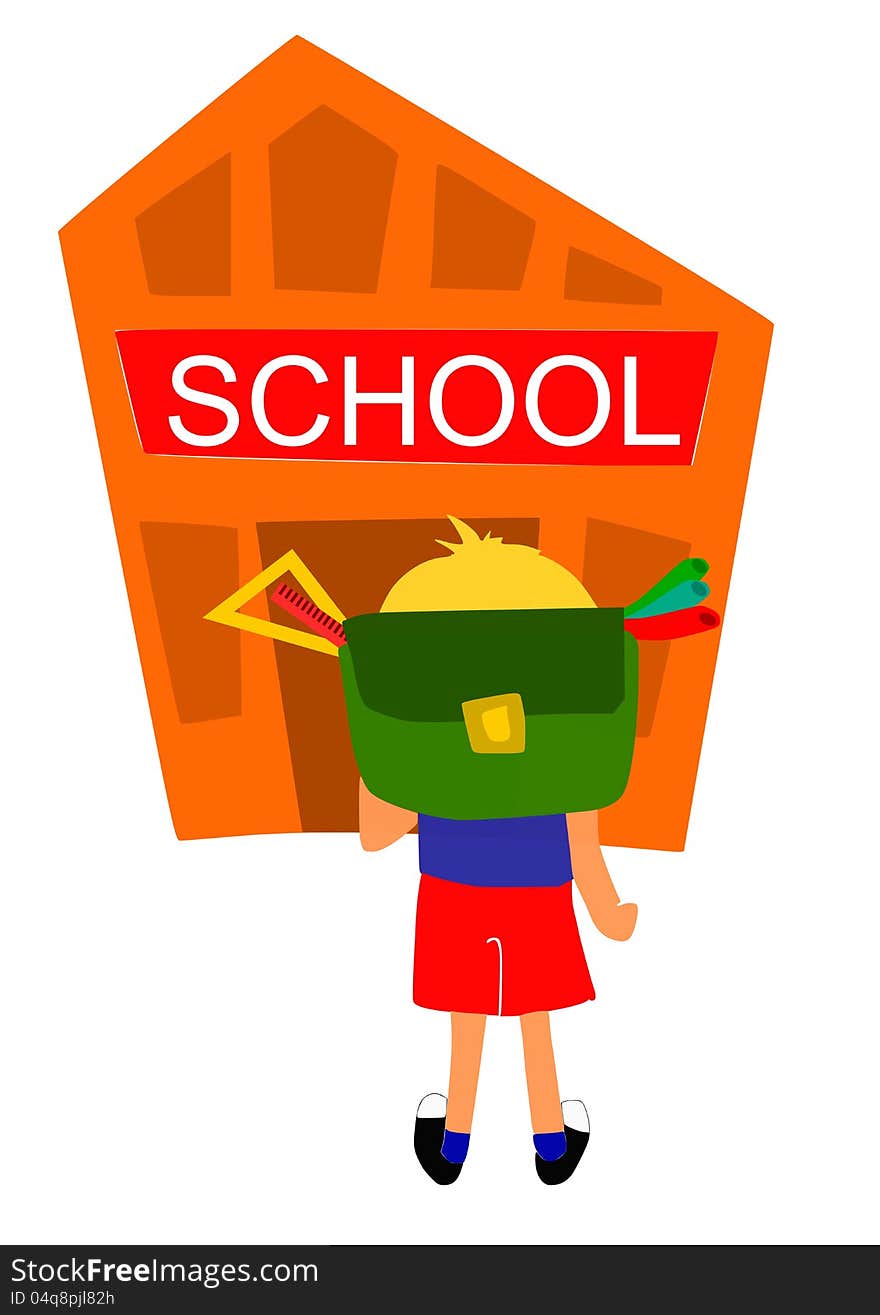 Young bot going first time to school - illustration.