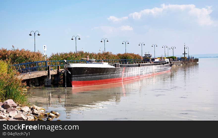 Barge at the harbor at Lake Balaton,Hungary