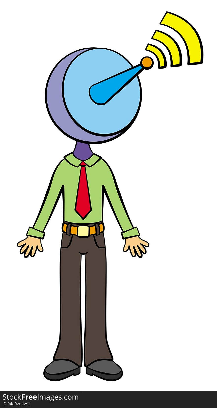An illustration of a cartoon character dressed like a business man with a satellite head. An illustration of a cartoon character dressed like a business man with a satellite head
