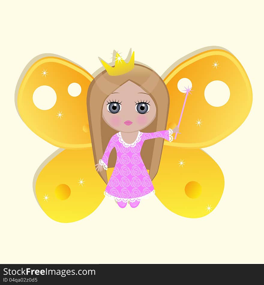 Little Princess with a magic wand isolated on a white background