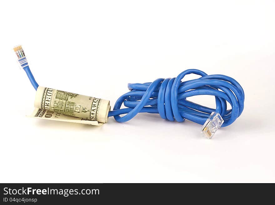 Internet connection network cable with dollar. Internet connection network cable with dollar