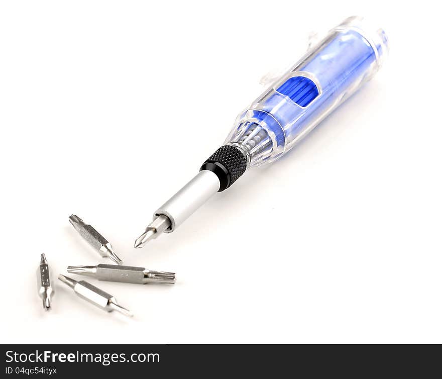 Multifunction screwdriver on isolated background. Multifunction screwdriver on isolated background