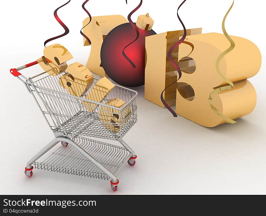 Concept of new-year sales. 3d illustration on white background.