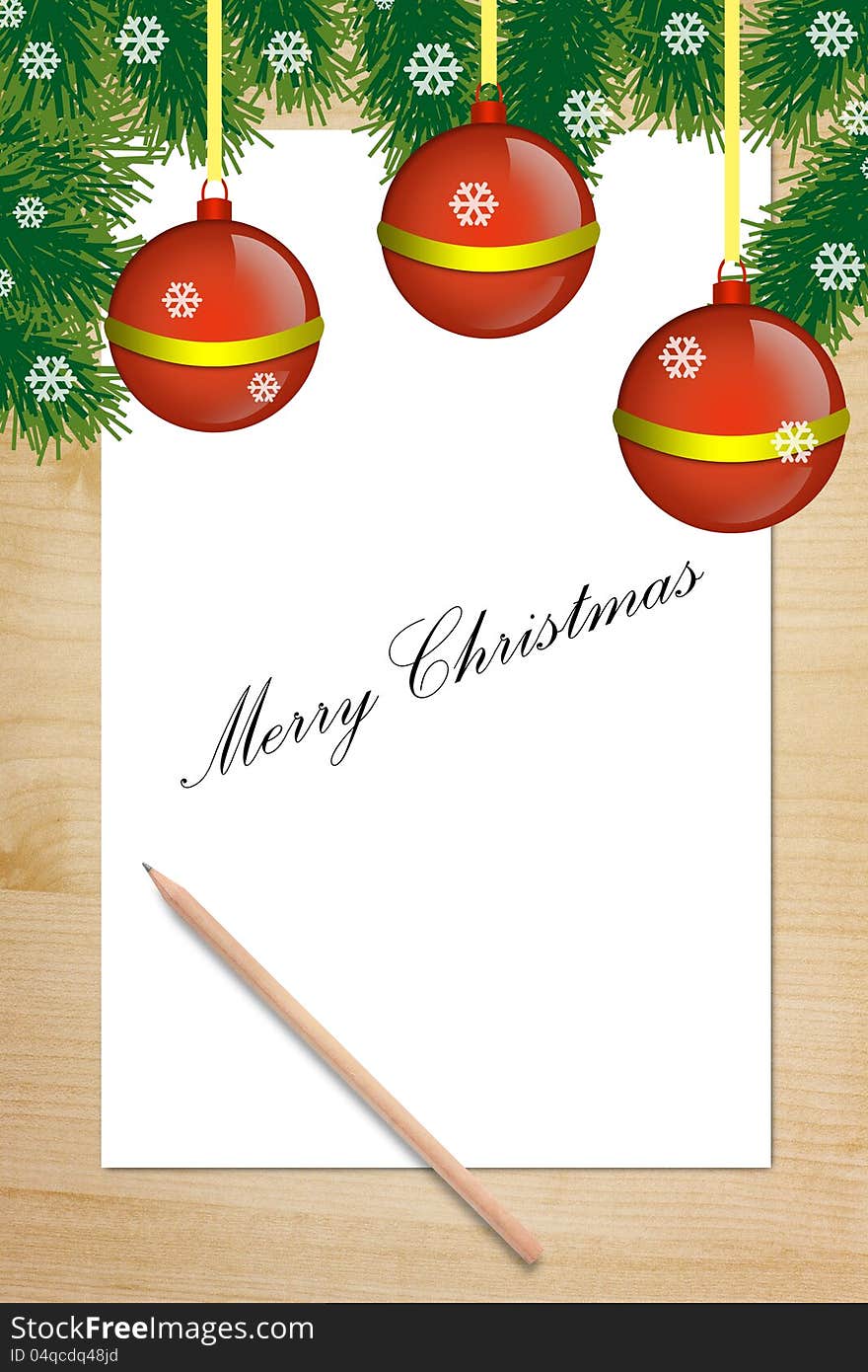 Christmas Background with Paper and Pencil