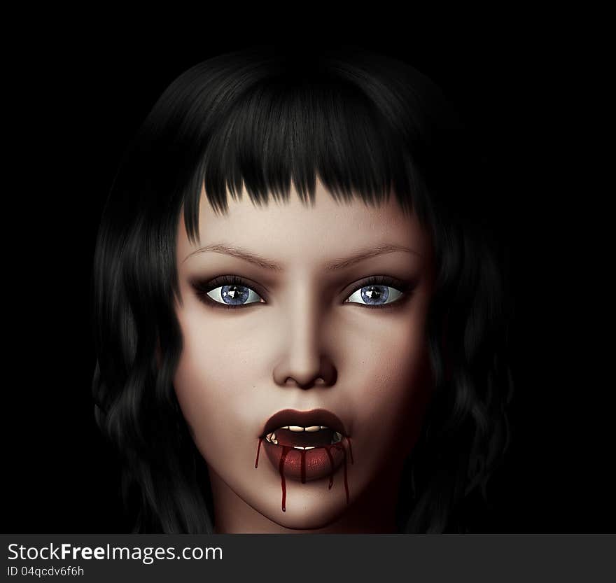 3d digitally rendered image of woman vampire with fangs. 3d digitally rendered image of woman vampire with fangs.