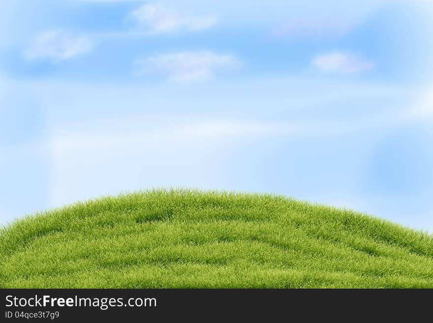 Summer landscape with green grass and clouds.