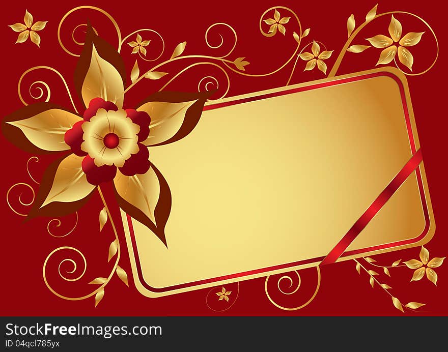 Red background with gold flower ornament and a place for the text. Red background with gold flower ornament and a place for the text.