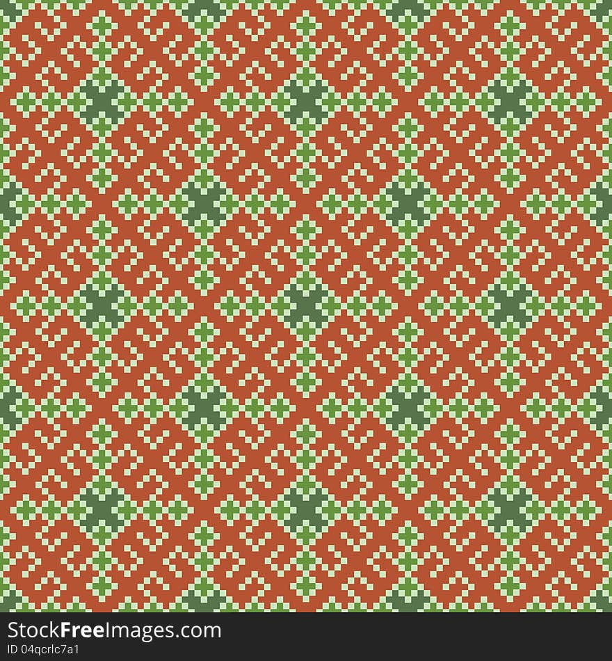 Ethnic seamless pattern background in orange and green colors, vector illustration