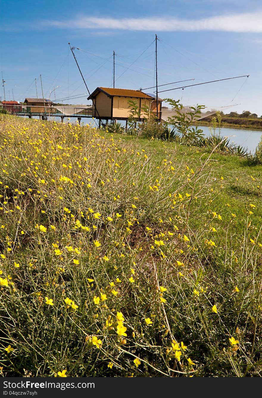 Fishing shack and dock on Bevano mouth