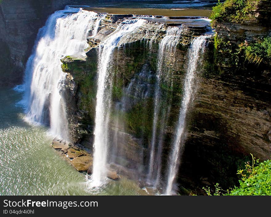 The beautifull middle waterfalls at letchworth state park in New York state.