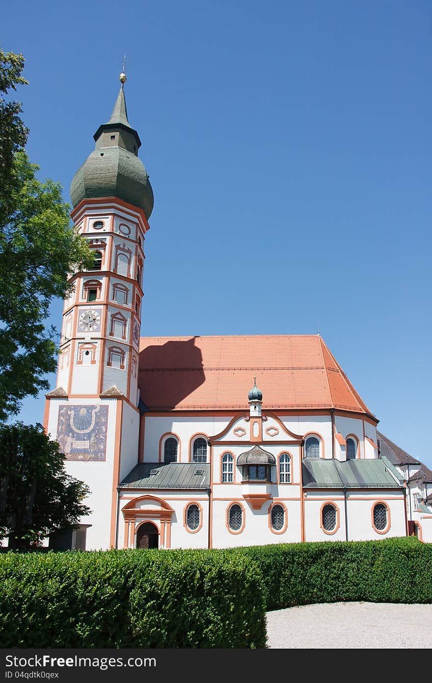 Benedictine abbey of Andechs on a hill east of the Ammersee, Germany. Benedictine abbey of Andechs on a hill east of the Ammersee, Germany