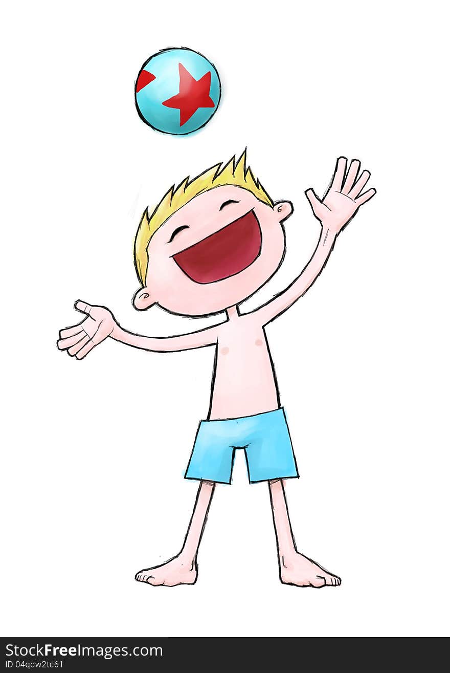 A fun boy play a ball with star marking. A fun boy play a ball with star marking