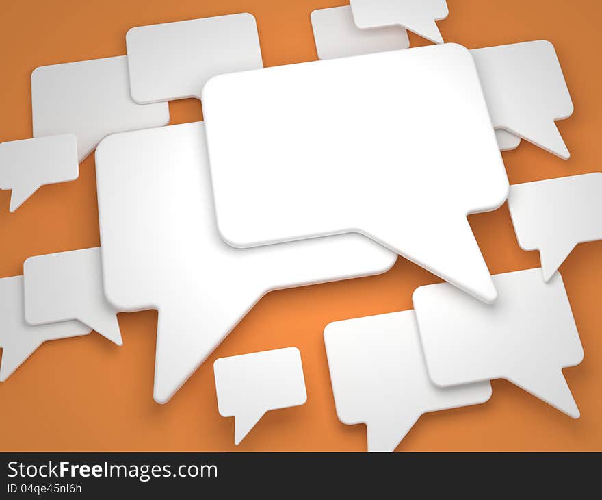 Blank Speech Bubble on Orange Background. Social Media Concept.