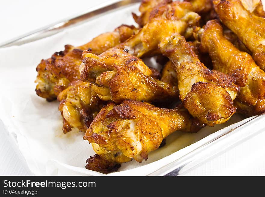 Fried chicken on a tray.