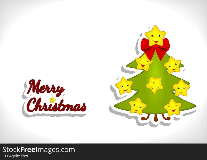 Cartoon christmas tree with funny yellow stars and text - illustration. Cartoon christmas tree with funny yellow stars and text - illustration