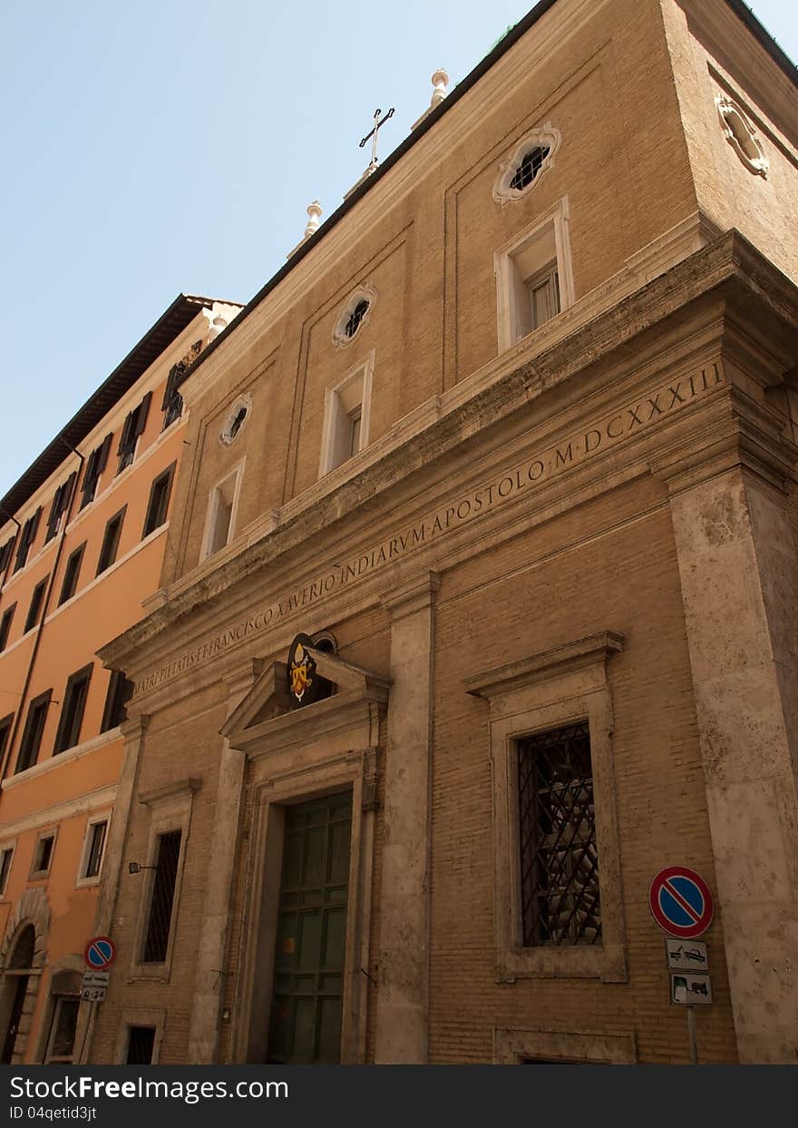 The facade of San Francesco Saverio del Caravita Oratory in Rome. The facade of San Francesco Saverio del Caravita Oratory in Rome